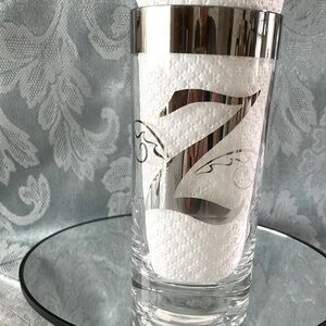 VINTAGE MONOGRAM Z SILVER SCROLLS/RIM WEIGHTED 8oz QUEENS LUSTERWARE TALL GLASS